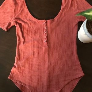 Forever 21 Rose Ribbed Henley Bodysuit